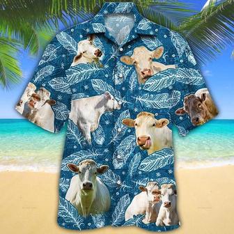 Charolais Cattle Lovers Blue Feather Hawaiian Shirt Summer Gifts | Newhawaiianshirts AU