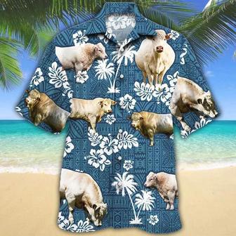 Charolais Cattle Lovers Blue Tribal Hawaiian Shirt Summer Gifts | Newhawaiianshirts