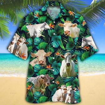 Charolais Cattle Lovers Tropical Leaves Hawaiian Shirt Summer Gifts | Newhawaiianshirts