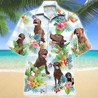 Chesapeake Bay Retriever Dog Tropical Flower Paw Hawaiian Shirt - Summer Button Down Mens Hawaiian Shirts Short Sleeve Summer Gifts | Newhawaiianshirts