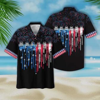 Colorful Firework Black Theme Jee And Flag Hawaiian Shirt Summer Gifts | Newhawaiianshirts CA