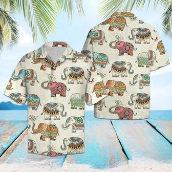 Colorful Mandala Elephant In Beige Hawaiian Shirt Summer Gifts | Newhawaiianshirts AU