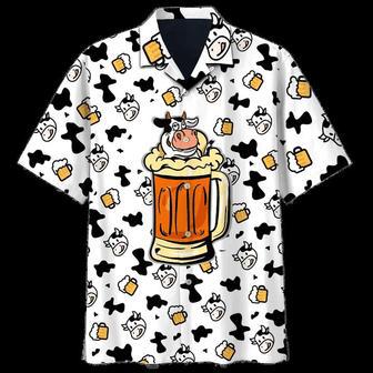 Cow And Beer Cow Skin Pattern Black And White Theme Hawaiian Shirt Summer Gifts | Newhawaiianshirts UK