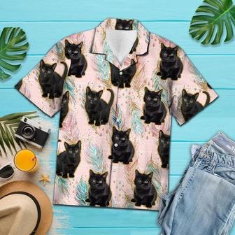 Cute Baby Black Cat Boho Feather Pattern Hawaiian Shirt Summer Gifts | Newhawaiianshirts