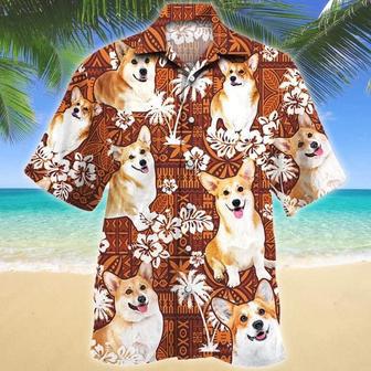 Cute Design Welsh Corgi Dog Lovers Red Tribal Pattern Hawaiian Shirt Summer Gifts | Newhawaiianshirts UK