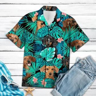 Dachshund Behind Tropical Leave Hawaiian Shirt Summer Gifts | Newhawaiianshirts CA