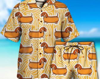 Dachshund Hot Dog All Over Printed Hawaiian Shirt And Short, Tropical Beach Shirt Button Down Shirt, Birthday Presents, Hawaiian Set Gift Summer Gifts | Newhawaiianshirts