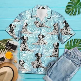 Dalmatian Lying Down On Blue Waves Pattern Hawaiian Shirt Summer Gifts | Newhawaiianshirts