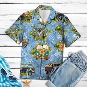 Deluxe Tropical Hippie Bus Mix Blue Theme Hawaiian Shirt Summer Gifts | Newhawaiianshirts AU