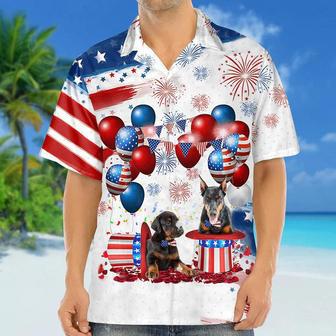 Doberman Independence Day Hawaiian Shirt, Dog Hawaii Beach Shirt Short Sleeve For Of July Summer Gifts | Newhawaiianshirts AU