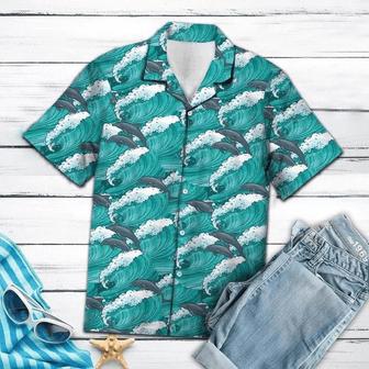 Enticing Dolphin Jumping On Huge Waves Pattern Hawaiian Shirt Summer Gifts | Newhawaiianshirts