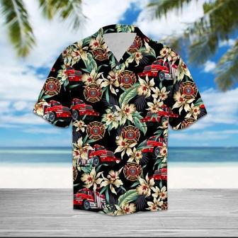 Firefighter Logo With Floral Outstanding Design Hawaiian Shirt Summer Gifts | Newhawaiianshirts UK