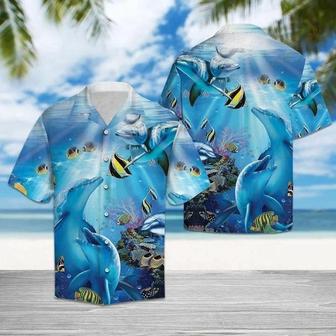 Fish And Dolphin Watercolor Design Hawaiian Shirt Summer Gifts | Newhawaiianshirts