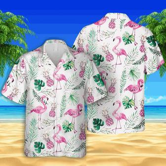 Flamingo And Pink Pineapple White Hawaiian Shirt, Clothing Summer Gifts | Newhawaiianshirts UK