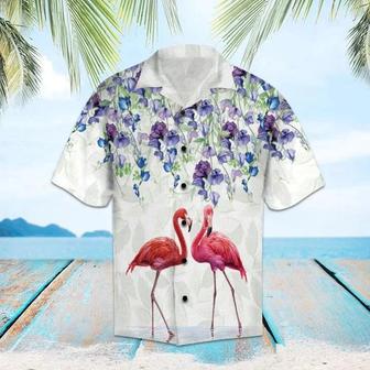 Flamingo Couple Love Flower Garden Pattern Hawaiian Shirt Summer Gifts | Newhawaiianshirts CA