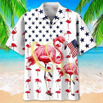 Flamingo Us Flag Hawaiian Shirt For Men, Women, Of July Flamingo Hawaiian Shirt Summer Gifts | Newhawaiianshirts UK