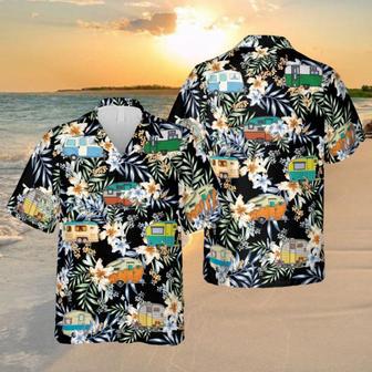 Floral Campers Black Hawaiian Shirt, Summer Clothing For Him Summer Gifts | Newhawaiianshirts AU