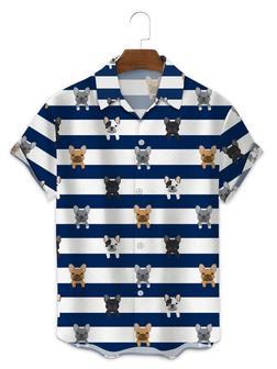 French Bulldog Blue Stripes Hawaiian Shirt Summer Gifts | Newhawaiianshirts AU