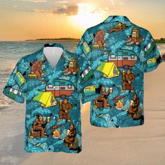 Funny Bigfoot Drinking Beer Camping Hawaiian Shirt, Hawaii Shirt Summer Gifts | Newhawaiianshirts AU