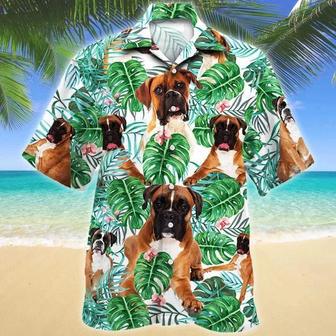 Funny Boxer Dog Tropical Plant Summer Beach Palm Tree Pattern Hawaiian Shirt Summer Gifts | Newhawaiianshirts CA