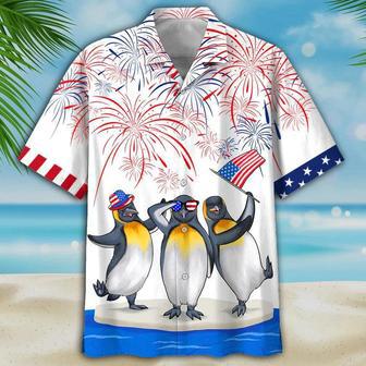 Funny Hawaiian Shirt Of July, Penguins Hawaiian Shirt Independence Day, Penguin Lover Gifts Summer Gifts | Newhawaiianshirts UK