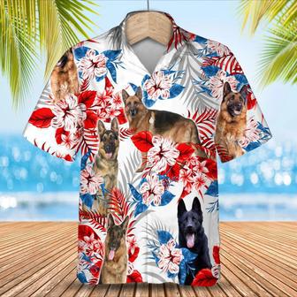 German Shepherd American Flag Hawaiian Shirt, Summer Aloha Shirt, Men Hawaiian Shirt, Gift For Summer Summer Gifts | Newhawaiianshirts UK