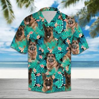 German Shepherd Behind Tropical Leave And Flower Hawaiian Shirt Summer Gifts | Newhawaiianshirts AU