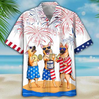 German Shepherd Hawaiian Shirt, Men's Usa Patriotic Hawaiian Shirt, Patriotic Aloha Shirts Summer Gifts | Newhawaiianshirts UK