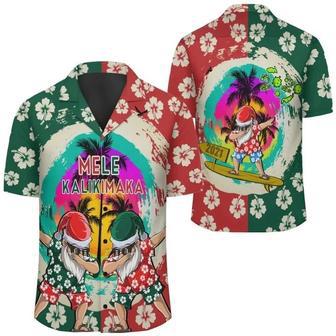 Green And Red Hawaii Mele Kalikimaka Dabbing Santa Surfing Hawaiian Shirt, Summer Short Sleeve Hawaiian Aloha Shirt Summer Gifts | Newhawaiianshirts CA