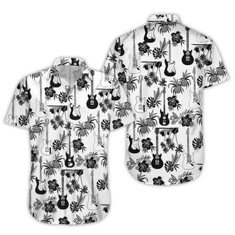 Guitar Hawaiian Shirt, Black Electric Guitar And Pineapple Pattern White Hawaii Shirt Summer Gifts | Newhawaiianshirts CA