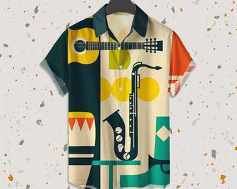 Guitar & Saxophone Print Hawaiian Shirt, Tropical Beach Shirt Button Down Shirt, Hawaiian Set Gift, Gifts For Bachelor Party, Shirt Funny. Summer Gifts | Newhawaiianshirts