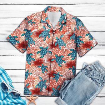 Hand Drawn Blue Turtle Coral Reef Pattern Hawaiian Shirt Summer Gifts | Newhawaiianshirts UK