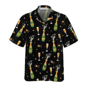 Happy New Year Champagne Bottle And Glass Lovely Pattern Hawaiian Shirt Summer Gifts | Newhawaiianshirts