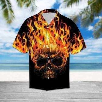 Hawaiian Shirt Flame Metal Skull Head In Black Hawaii Shirt For Men Summer Gifts | Newhawaiianshirts AU