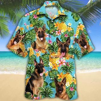 Hawaiian Shirt German Shepherd Dog With Tropical Flowers And Pineapples Summer Gifts | Newhawaiianshirts AU