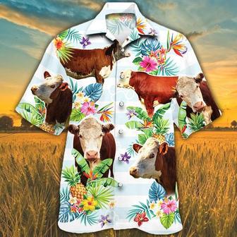 Hereford Cattle Lovers Tropical Flower Hawaiian Shirt Summer Gifts | Newhawaiianshirts DE