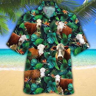 Hereford Cattle Lovers Tropical Leaves Hawaiian Shirt Summer Gifts | Newhawaiianshirts CA