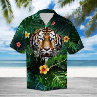 Hiding Tiger In Flower And Leaves Hawaiian Shirt, Short Sleeve Hawaiian Aloha Shirt For Men And Women Summer Gifts | Newhawaiianshirts CA