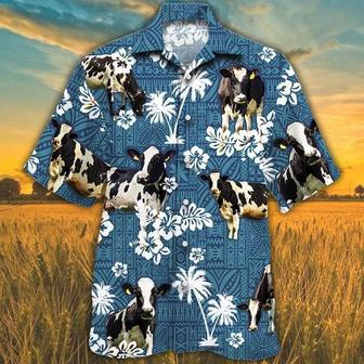 Holstein Friesian Cattle Lovers Blue Tribal Hawaiian Shirt Summer Gifts | Newhawaiianshirts AU