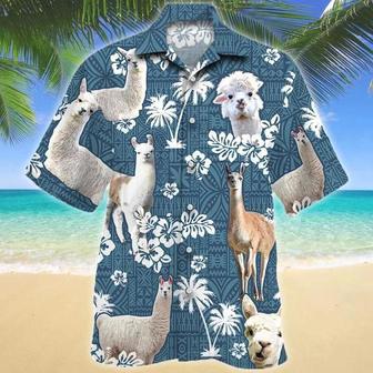 Llama Blue Tribal Hibiscus On Denim Jean Pattern Hawaiian Shirt Summer Gifts | Newhawaiianshirts DE