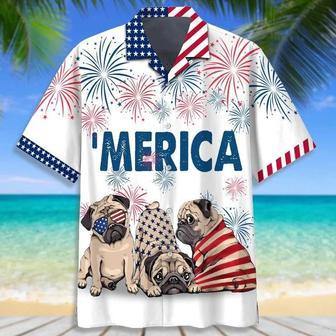 Love Pug Of July Hawaiian Shirt, Independence Day Hawaii Shirt For Men, Women Summer Gifts | Newhawaiianshirts AU