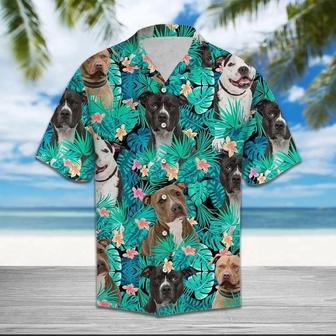 Lovely Pit Bull On Leaves Design Hawaiian Shirt Summer Gifts | Newhawaiianshirts CA