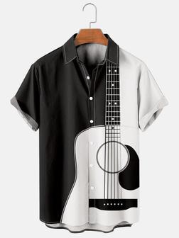 Mens Folk Pop Guitar Print Casual Short Sleeve Hawaiian Shirts Summer Gifts | Newhawaiianshirts UK