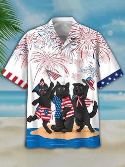 Men's Independence Day Is Coming Cat Print Casual Hawaiian Shirt, Usa Patriotic Hawaiian Shirt Summer Gifts | Newhawaiianshirts UK