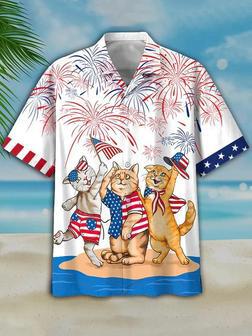 Men's Of July Cat Hawaiian Shirt - Independence Day Hawaiian Shirt, Usa Patriotic Hawaiian Shirt Summer Gifts | Newhawaiianshirts UK