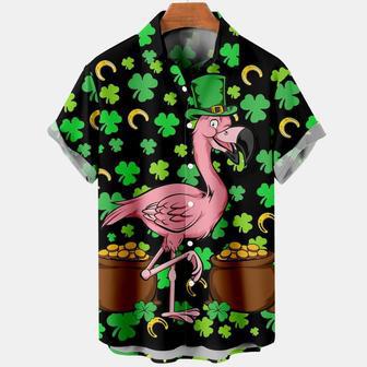 Men's St. Patrick's Day Fun Flamingo Black Hawaiian Shirt, Irish Day Hawaiian Shirt Summer Gifts | Newhawaiianshirts AU