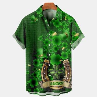 Men's St. Patrick's Day Horseshoe Clover Print Hawaiian Shirt, Irish Day Hawaiian Shirt Summer Gifts | Newhawaiianshirts UK