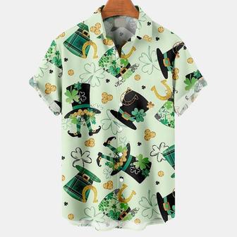 Men's St. Patrick's Day Shamrock Hat Print Casual Short Sleeve Shirt, Shamrock Shirt, Irish Day Hawaiian Shirt Summer Gifts | Newhawaiianshirts UK