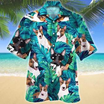 Miniature Bull Terrier Dog Summer Beach Palm Tree Hawaiian Shirt, Summer Aloha Hawaii Shirt For Men Women Summer Gifts | Newhawaiianshirts UK