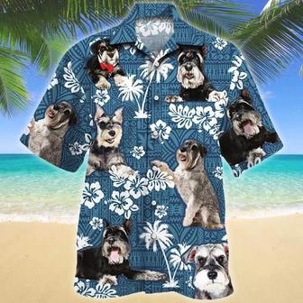 Miniature Schnauzer Different Poses Dog Lovers Blue Tribal Pattern Hawaiian Shirt Summer Gifts | Newhawaiianshirts CA